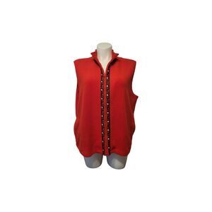 Susan Graver Vintage Vest Women XL Red Floral Accent Zipper Pockets